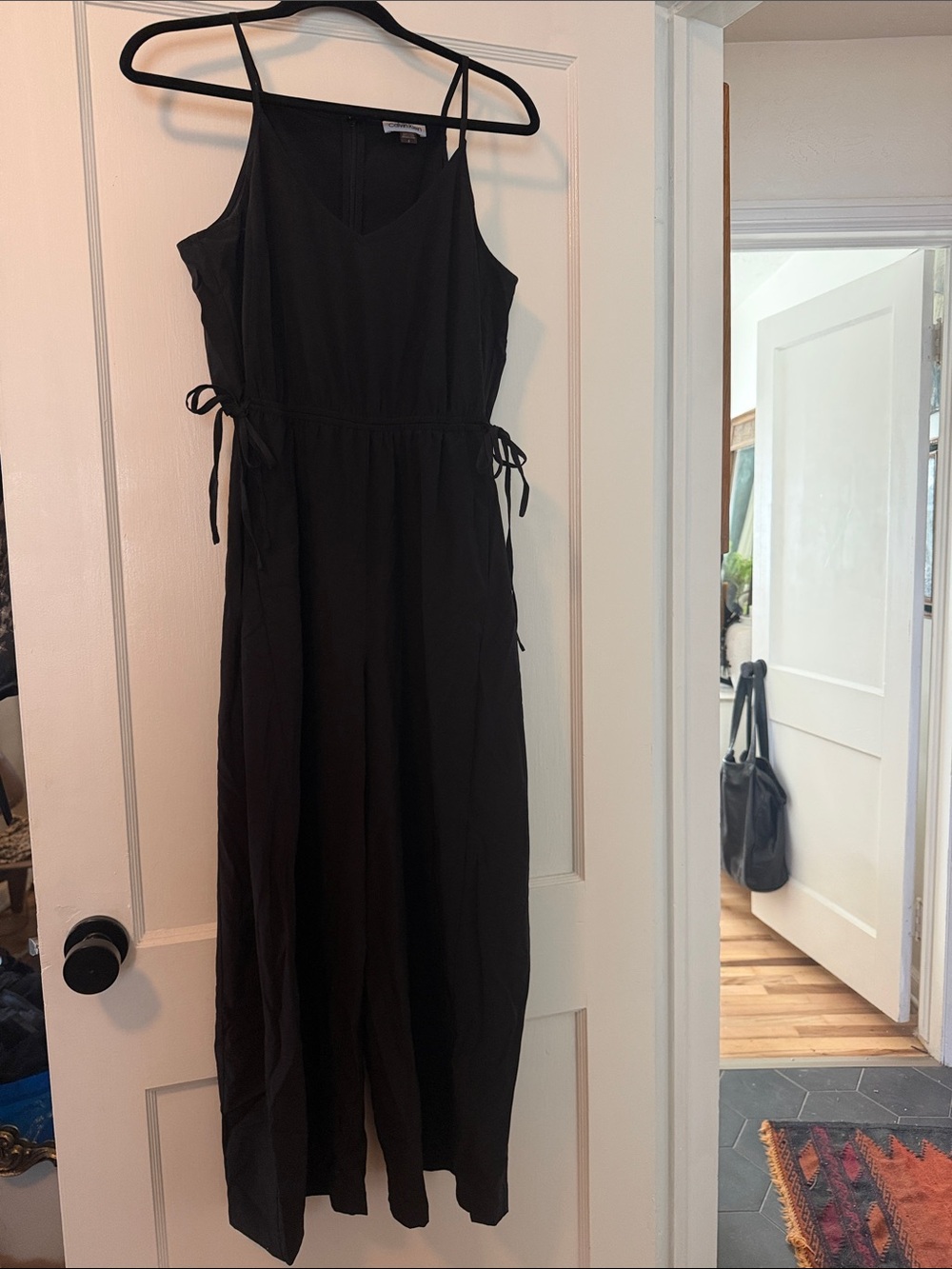 Calvin Klein Thin Strapped V-Neck Jumpsuit with Side Ties